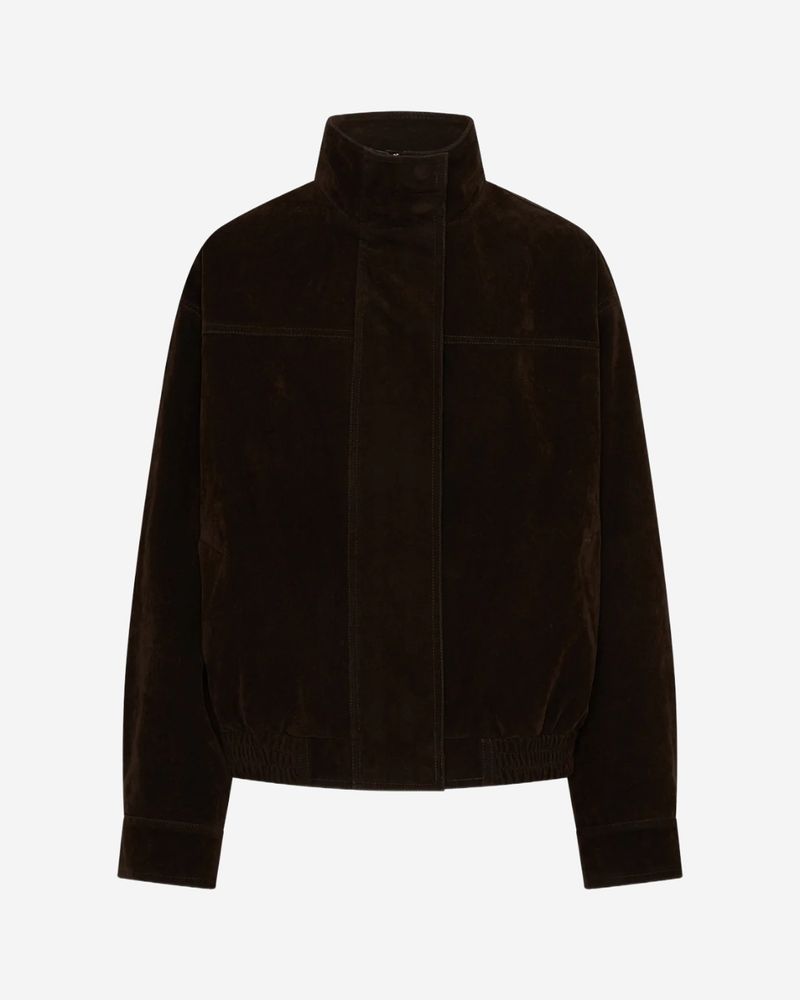 Sneaky Link Jaz Faux Suede Funnel Jacket Chocolate