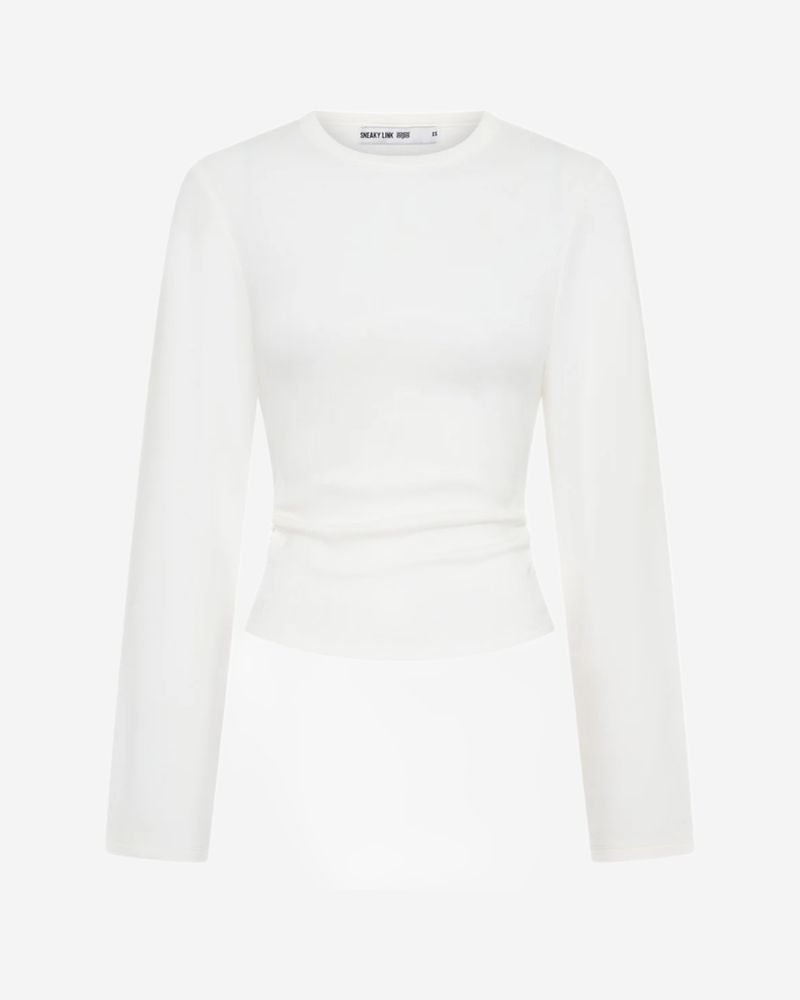 Sneaky Link Jaz Crew Neck Ruched Long Sleeve Top White